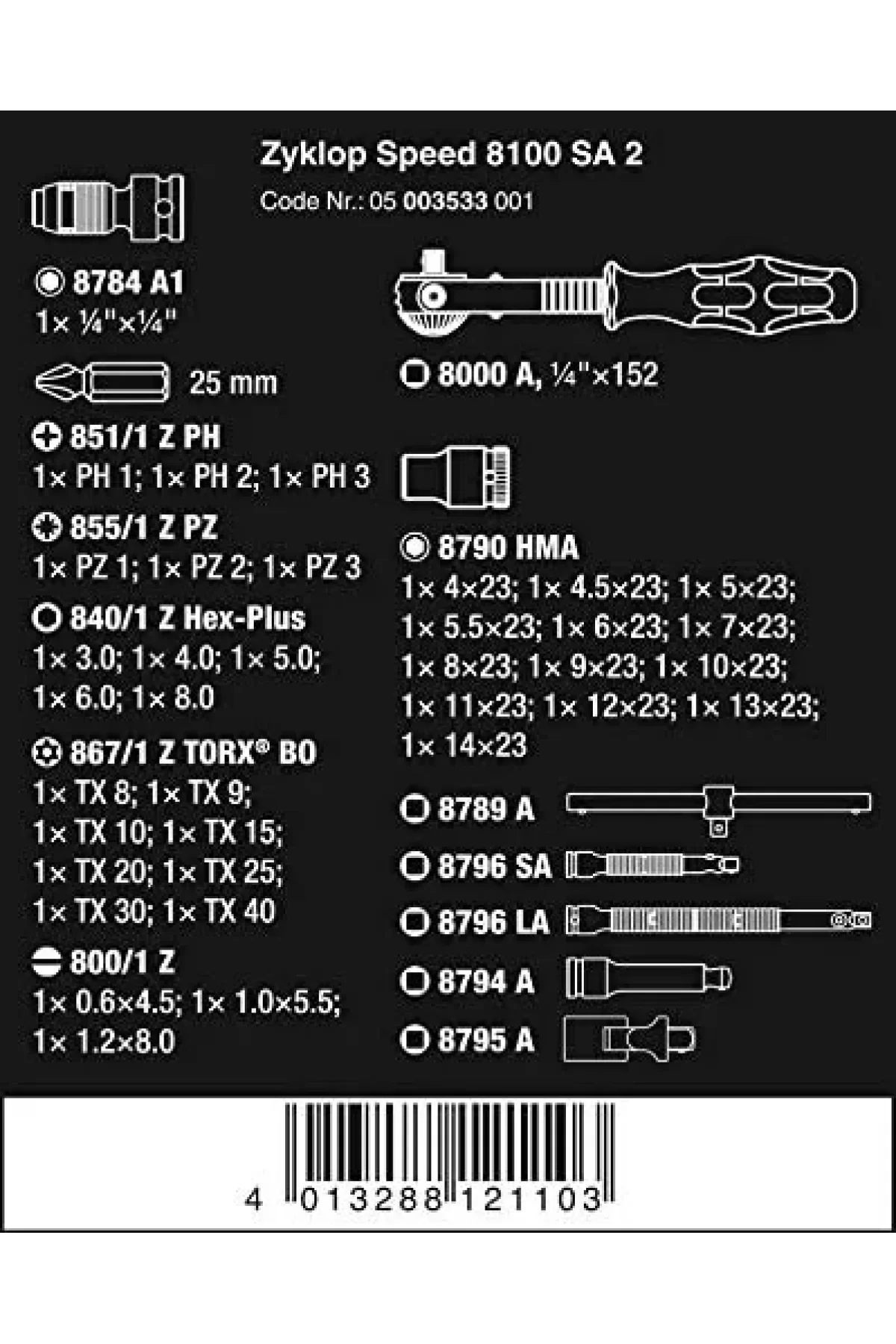 Wera 8100 SC 2 Cırcır Kol Zyklop 1/2 Lokma Seti 05003645001