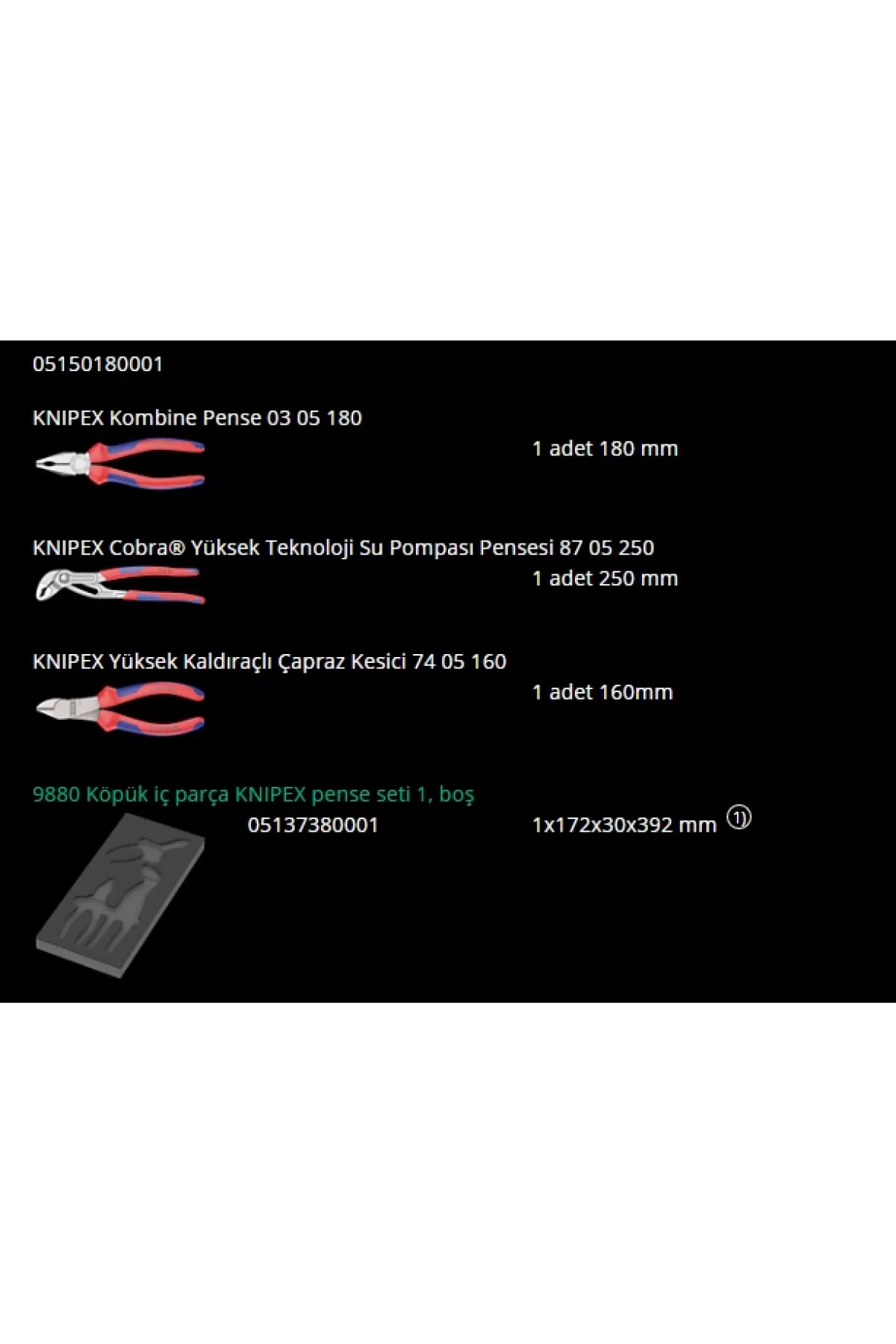 Wera 9780 Knipex Kombine Pense, Yan Keski, Cobra Fort Pense Seti 05150180001