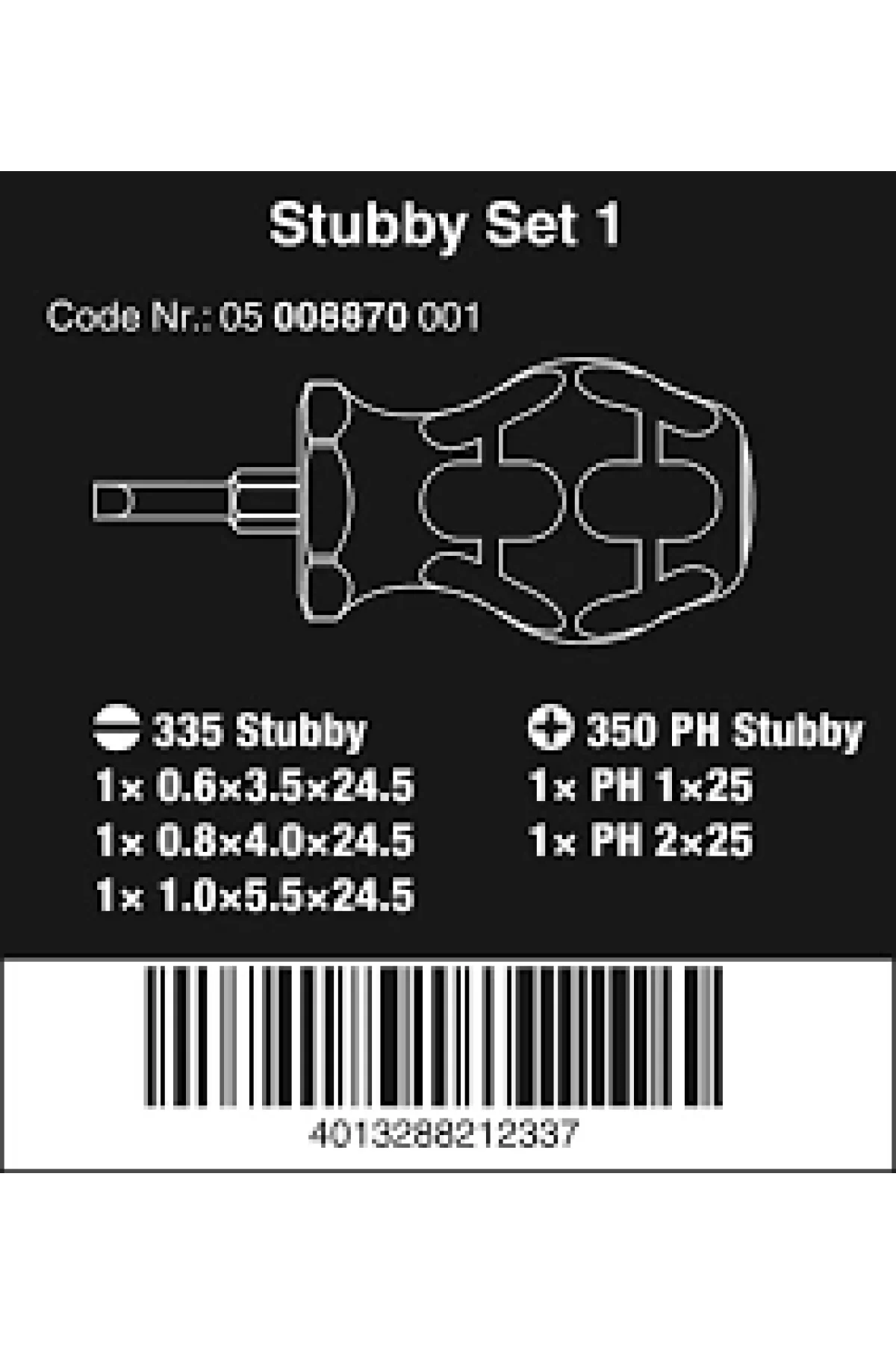 Wera Stubby Topaç Düz Yıldız Tornavida Seti 05008870001