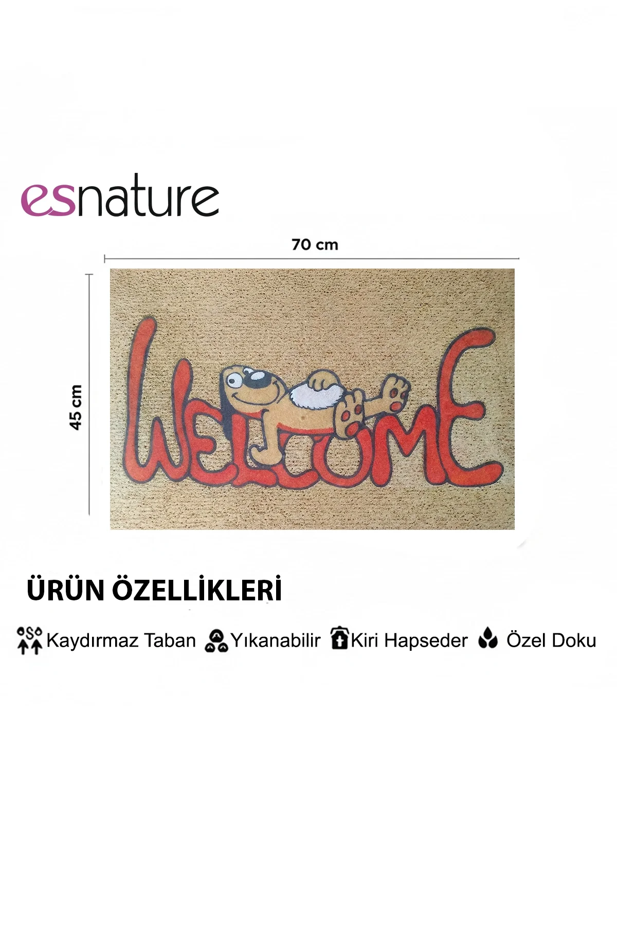 Esnature Sevimli Tembel Köpek Kahverengi Kapı Önü Paspası 45x70 Cm