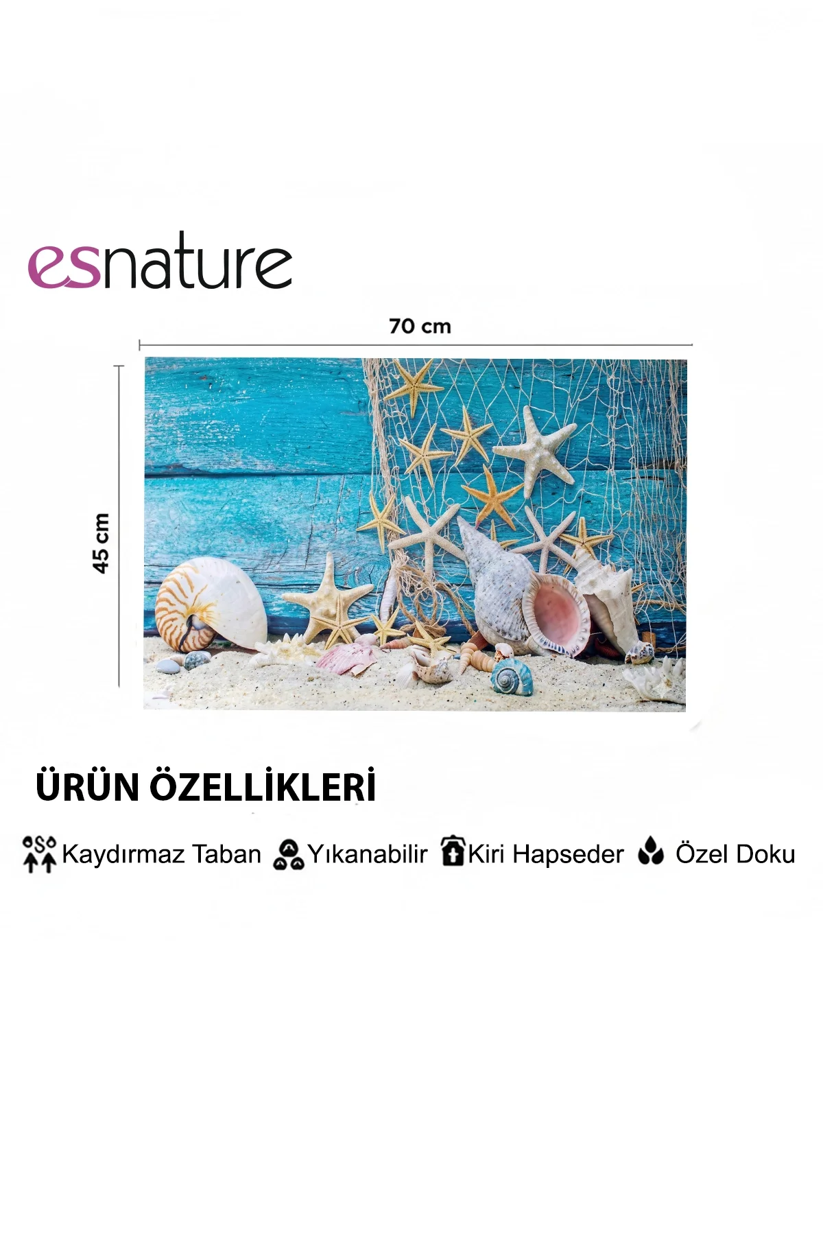 Esnature Deniz Kumsal Deniz Yıldızlı Mavi Kapı Önü Paspası 45x70 Cm