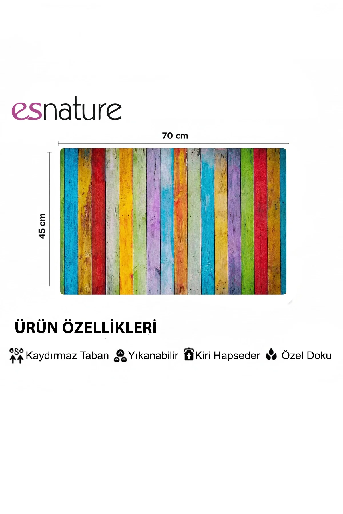 Esnature Rustik Ahşap Renkli Kapı Önü Paspası 45x70 Cm