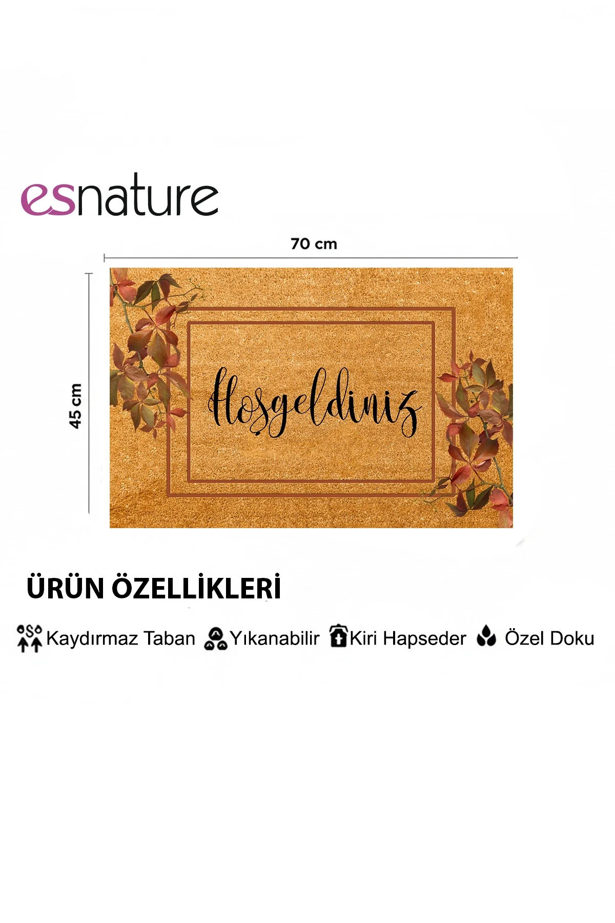 Esnature Sarmaşık Desenli Kapı Paspası Önü Paspası 45x70 Cm