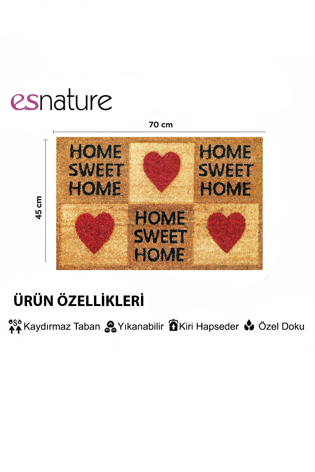 Esnature Güzel Evim Temalı Kapı Önü Paspası 45x70 Cm