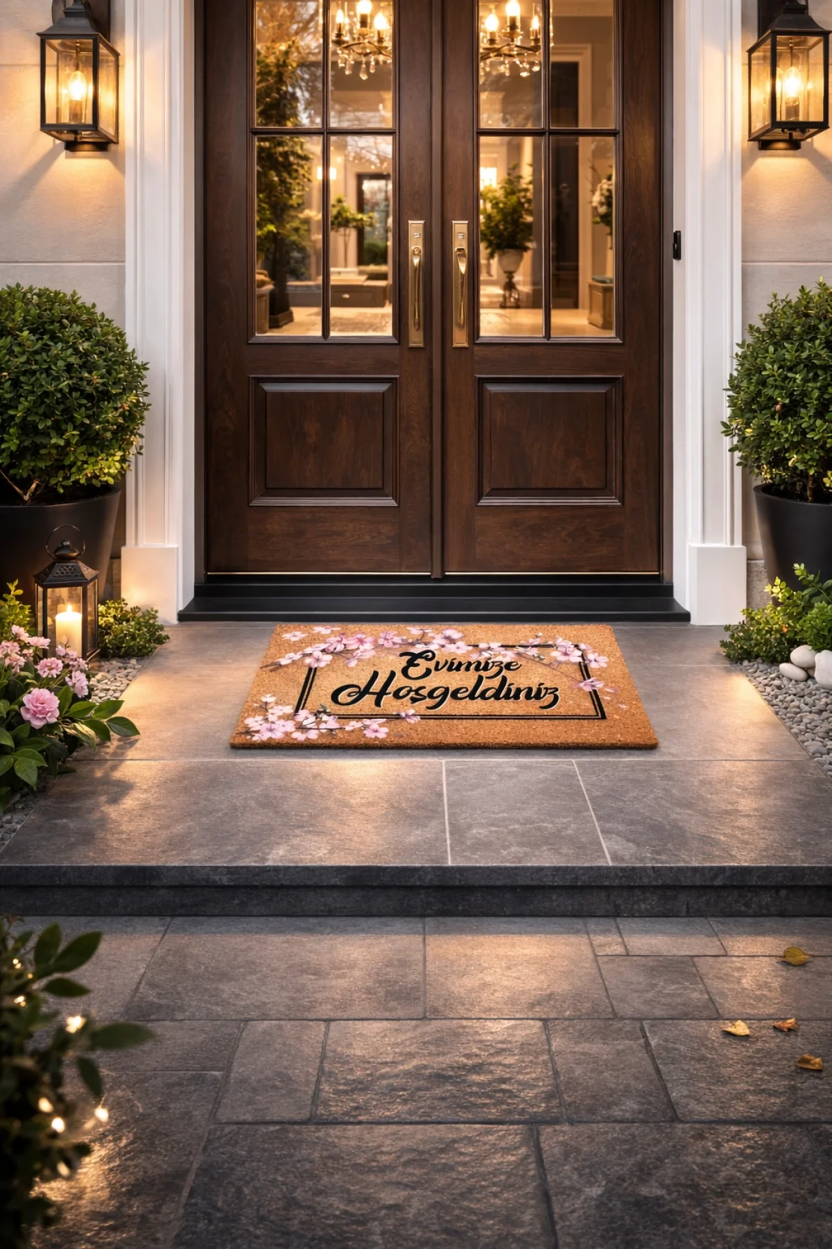 Esnature Evimize Hoşgeldiniz Japon Kiraz Çiçeği Desenli Kapı Önü Paspası 45x70 Cm