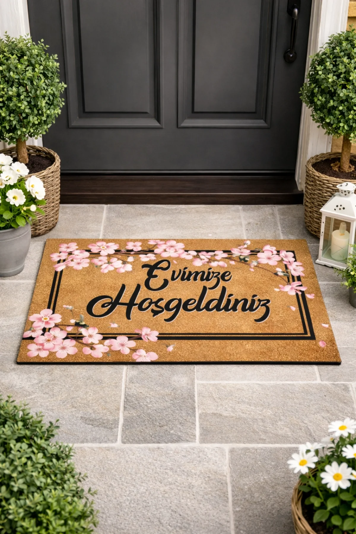 Esnature Evimize Hoşgeldiniz Japon Kiraz Çiçeği Desenli Kapı Önü Paspası 45x70 Cm