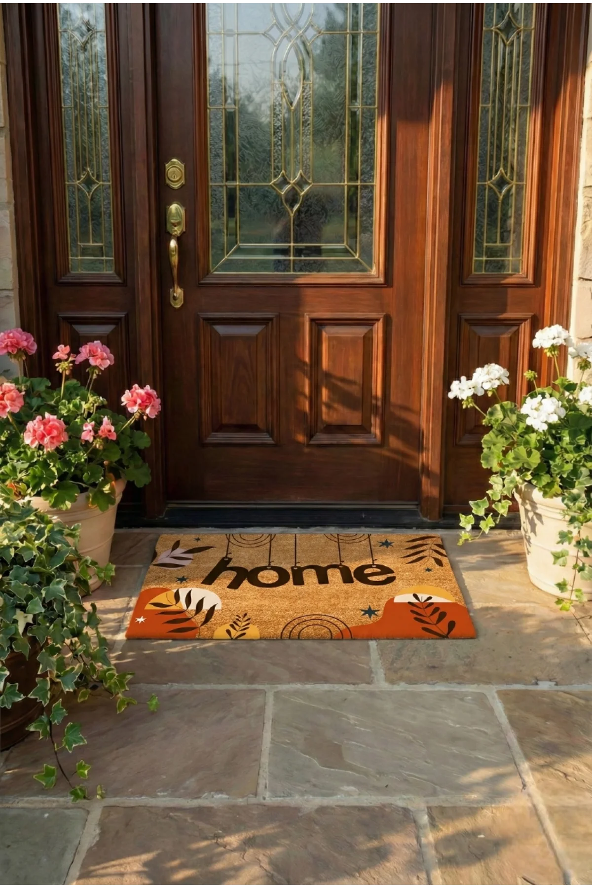 Esnature Home Bohem Temalı Dağ ve Yaprak Desenli Kapı Önü Paspası 45x70 Cm