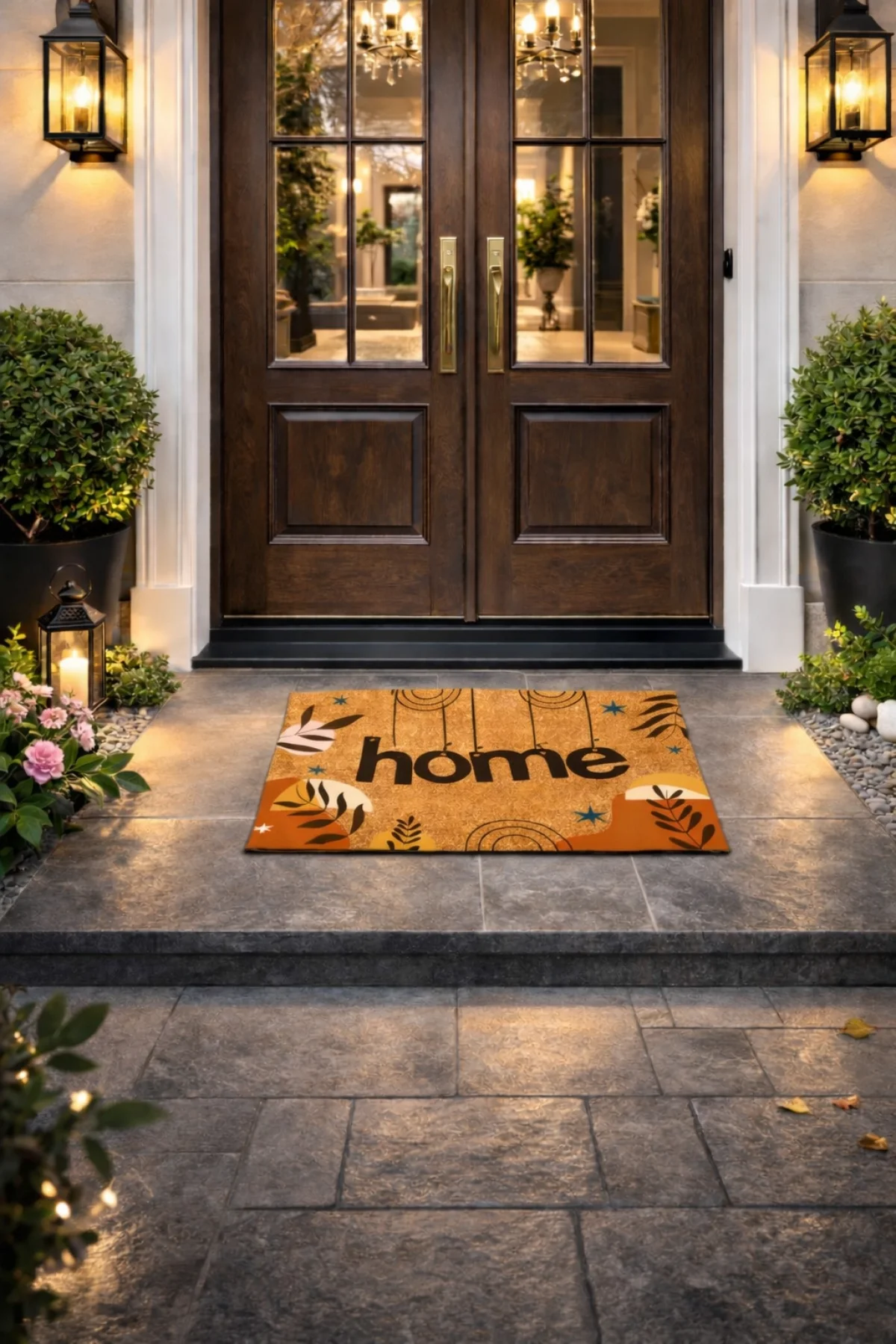 Esnature Home Bohem Temalı Dağ ve Yaprak Desenli Kapı Önü Paspası 45x70 Cm