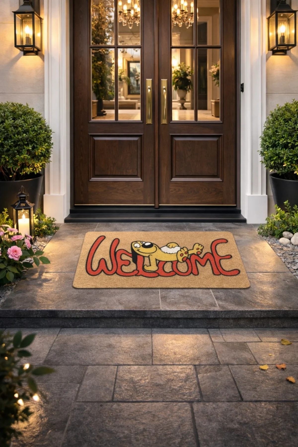 Esnature Sevimli Tembel Köpek Kahverengi Kapı Önü Paspası 45x70 Cm