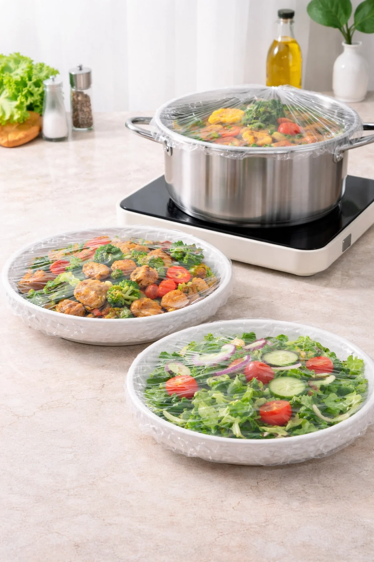 Esnature Streç Lastikli Buzdolabı Poşeti Tabak Tencere Gıda Saklama Bonesi 50 Adet Pratik Koruyucu