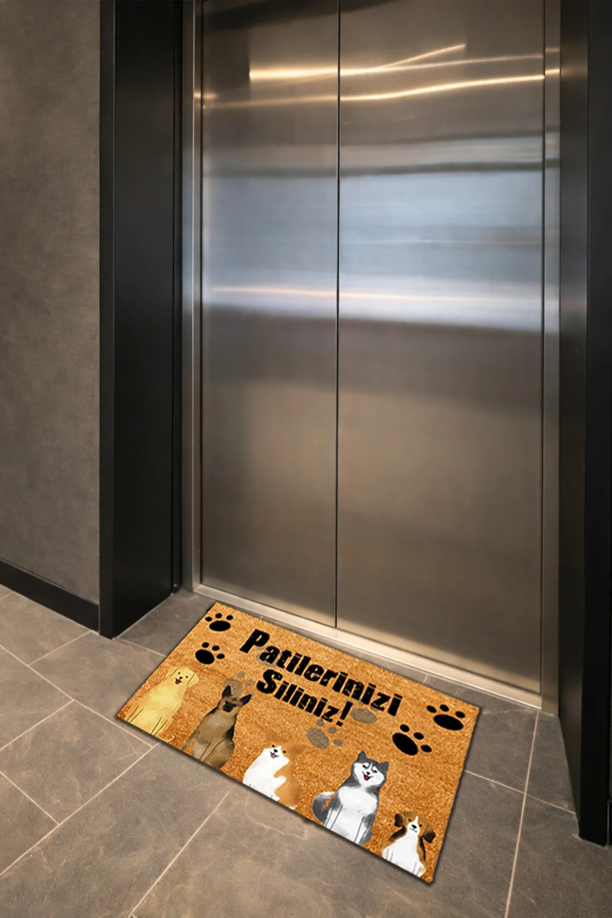 Esnature Köpek Desenli Patilerinizi Silin Yazılı Kapı Önü Paspası 45x70 Cm