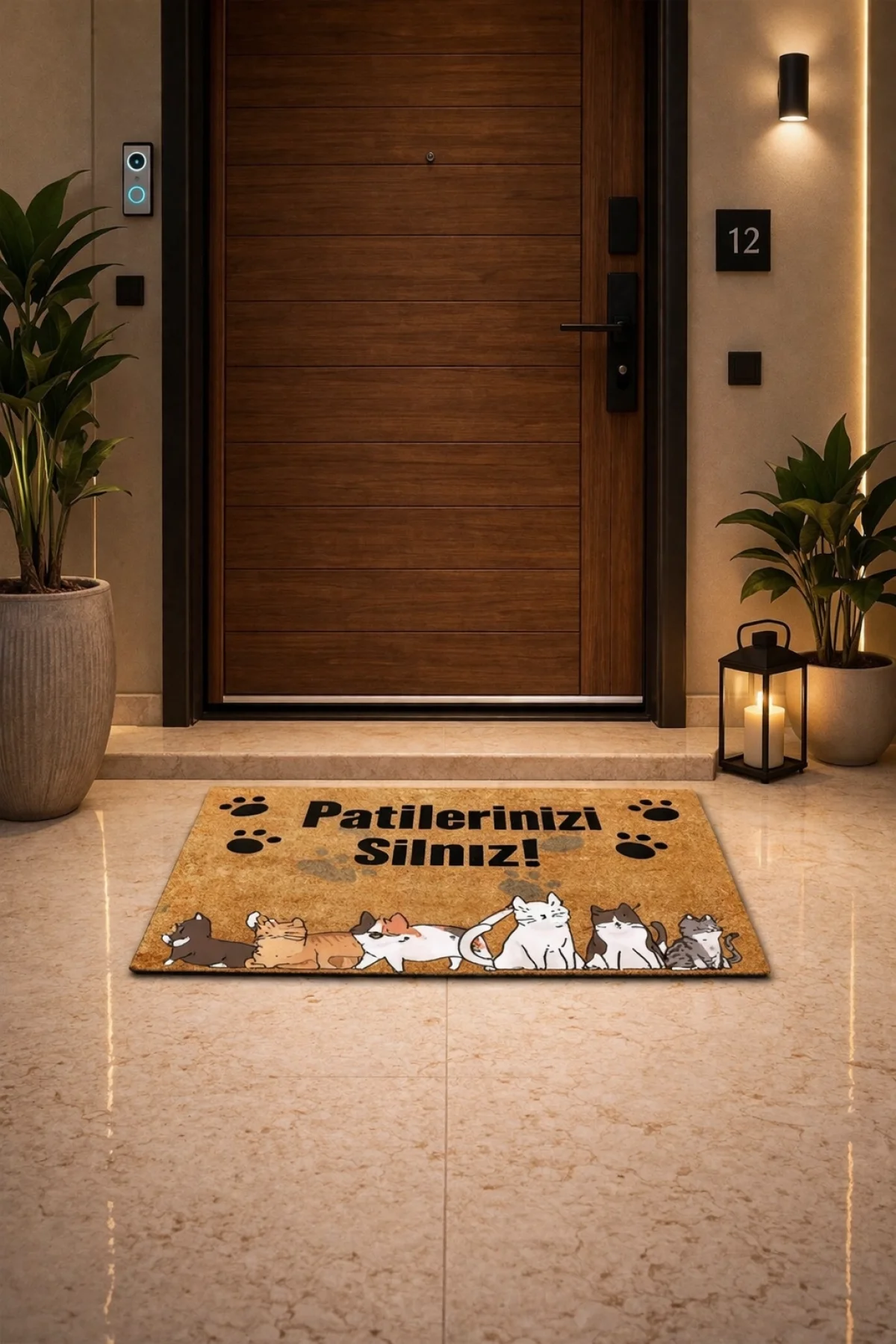 Esnature Kedi Desenli Patilerinizi Silin Yazılı Kapı Önü Paspası 45x70 Cm