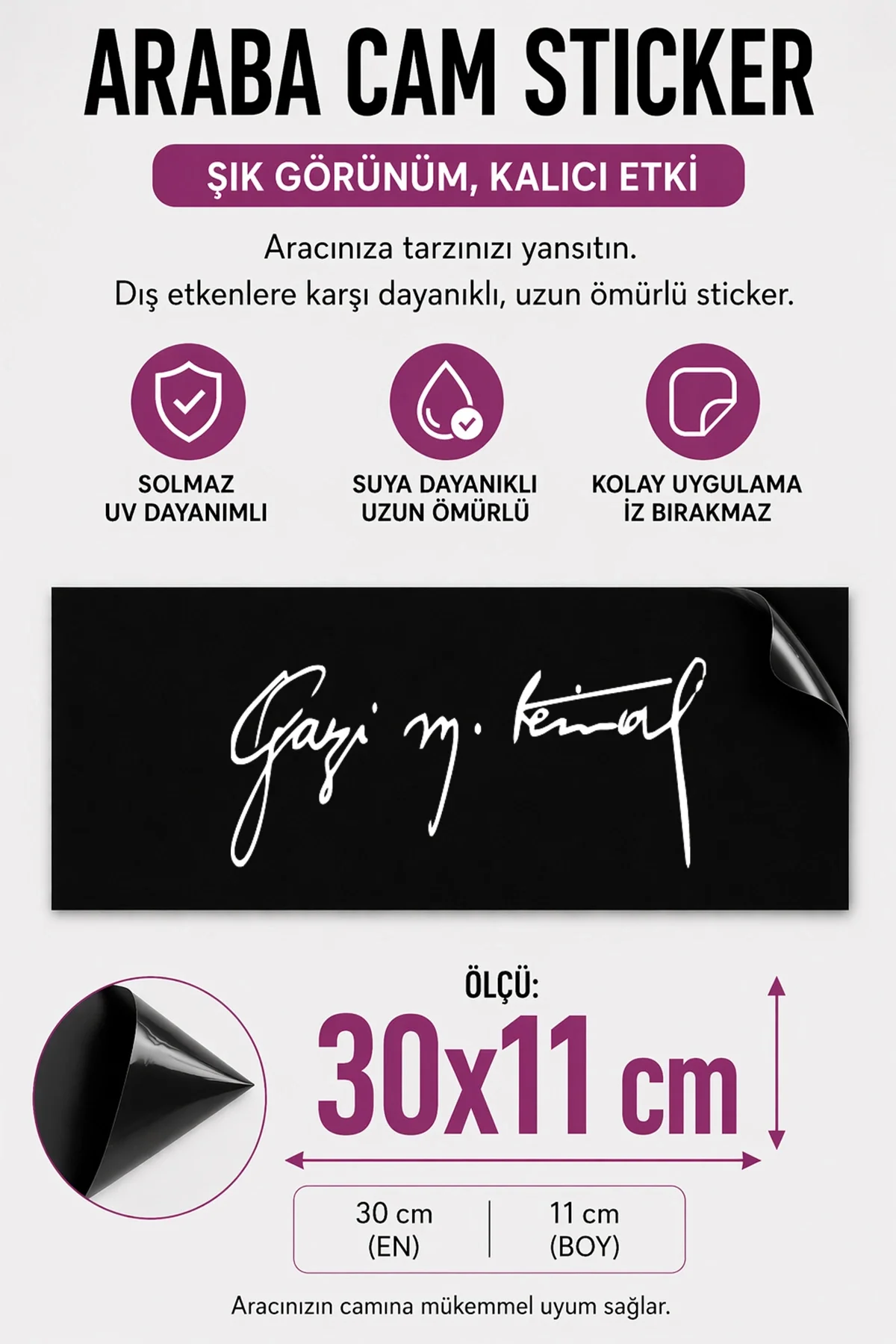 ESNATURE GAZİ MUSTAFA KEMAL ATATÜRK İMZASI OTOMOBİL ARAÇ STİCKER 30*11 CM