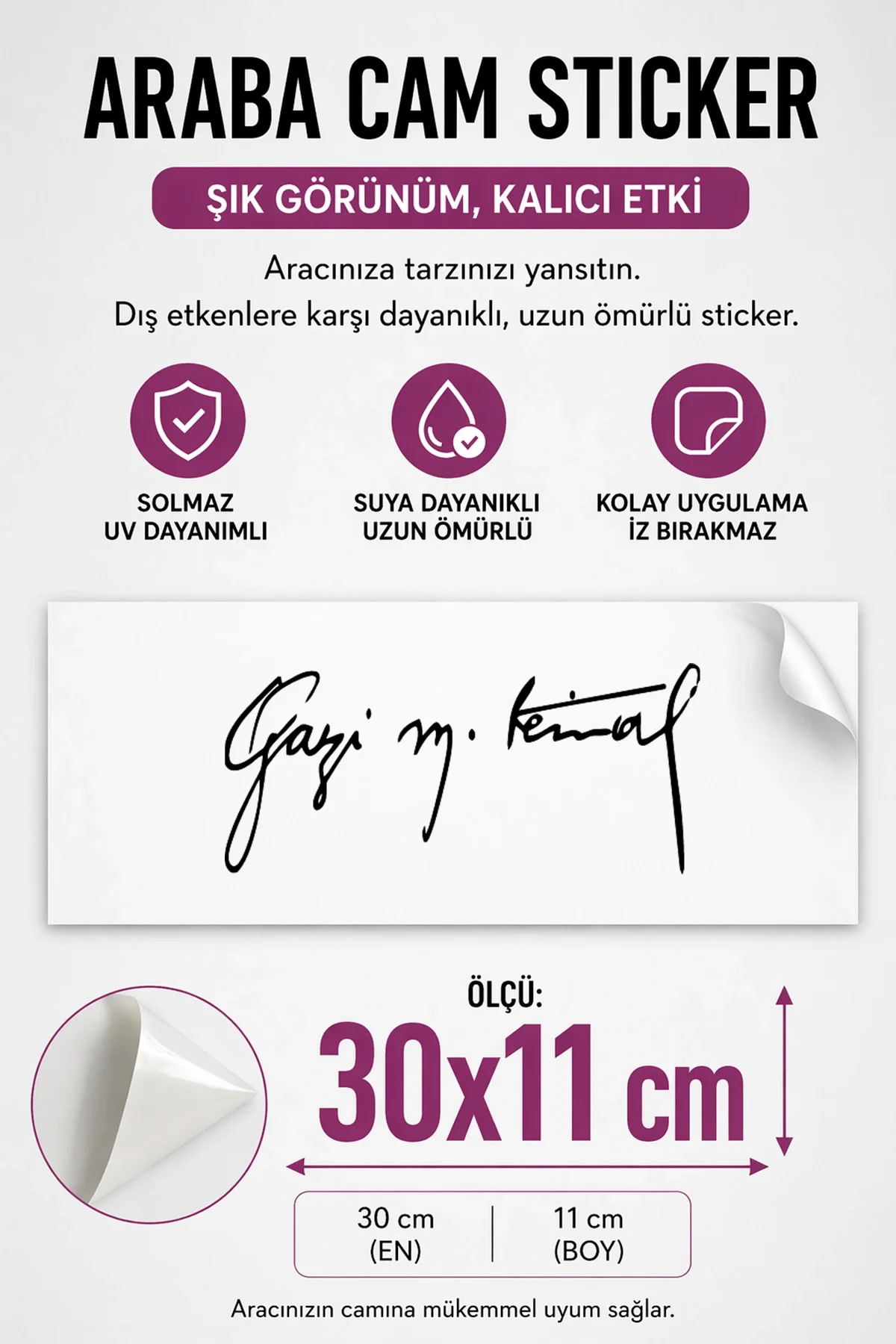 ESNATURE GAZİ MUSTAFA KEMAL ATATÜRK İMZASI OTOMOBİL ARAÇ STİCKER 30*11 CM