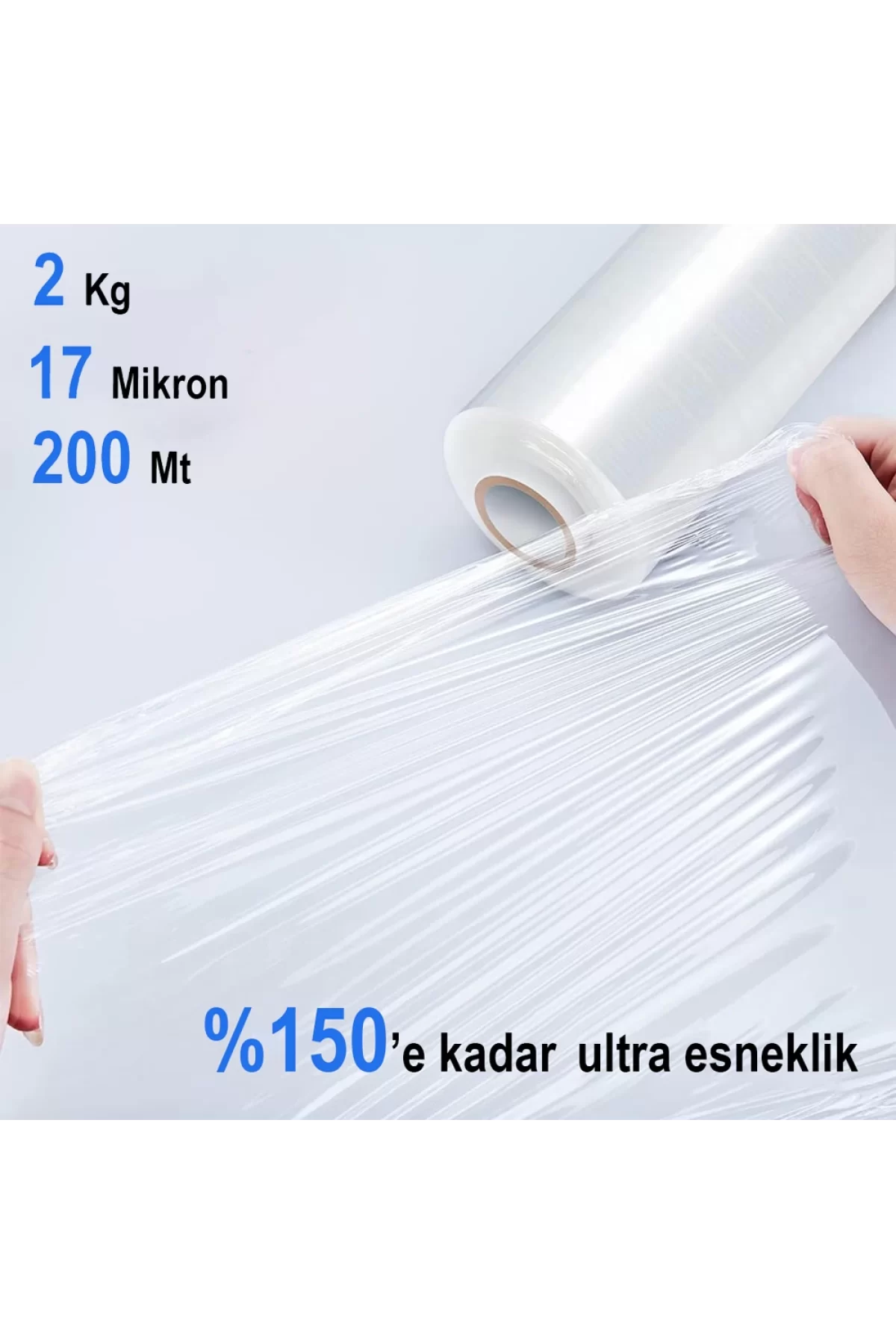 Alveta El Tipi Rulo Streç Film %150 Esneklik 2 Kg 17 Mikron 200 Metre Yırtılmaya Dayanıklı 50 Cm