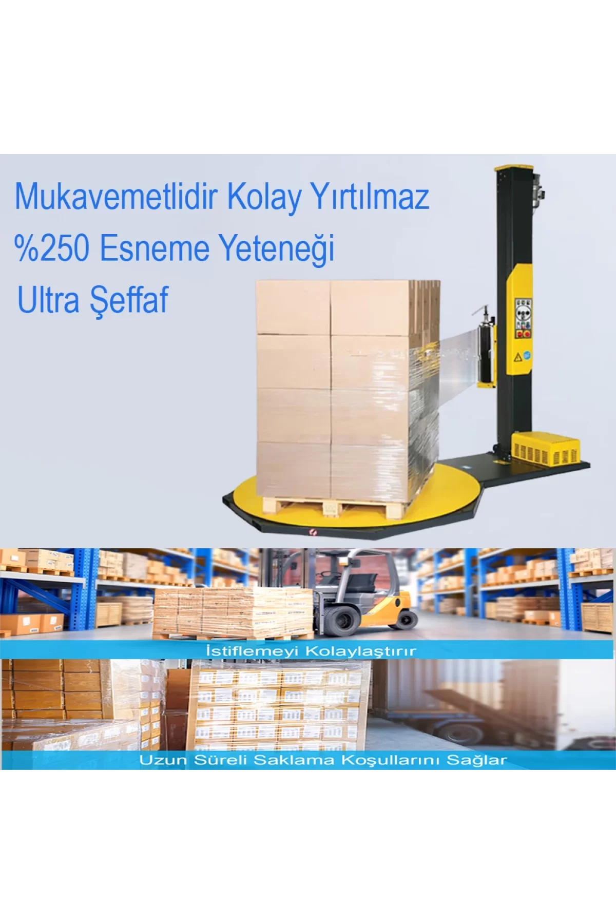 Alveta Makine Tipi Rulo Streç Film %250 Esneklik 23 Mikron 1500 Metre Yırtılmaya Dayanıklı 50 Cm