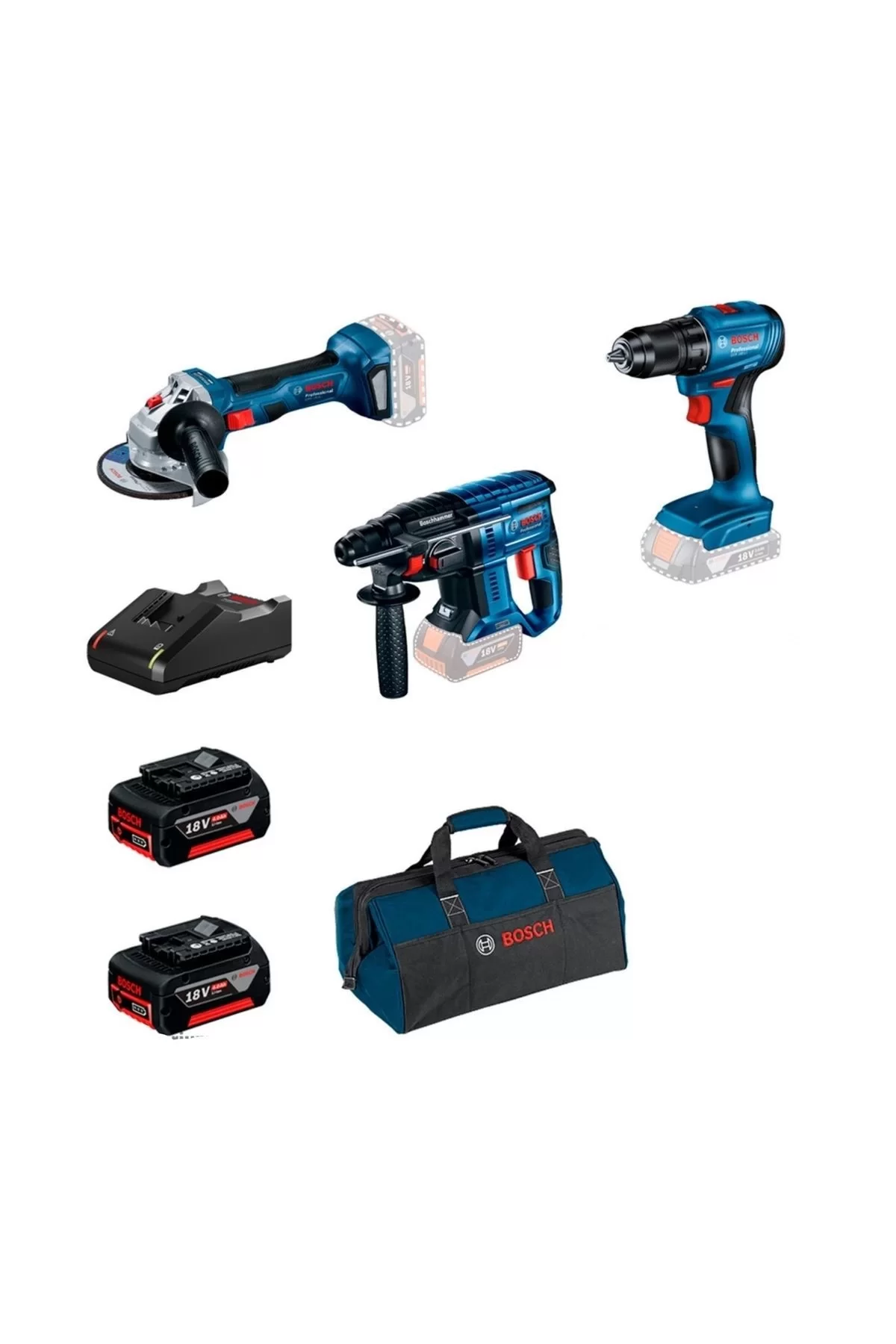 Bosch Gbh 180 Kırıcı Delici+Gws 180 Taşlama+ Gsr 185 Akülü Vidalama (2x4.0 amper akü )