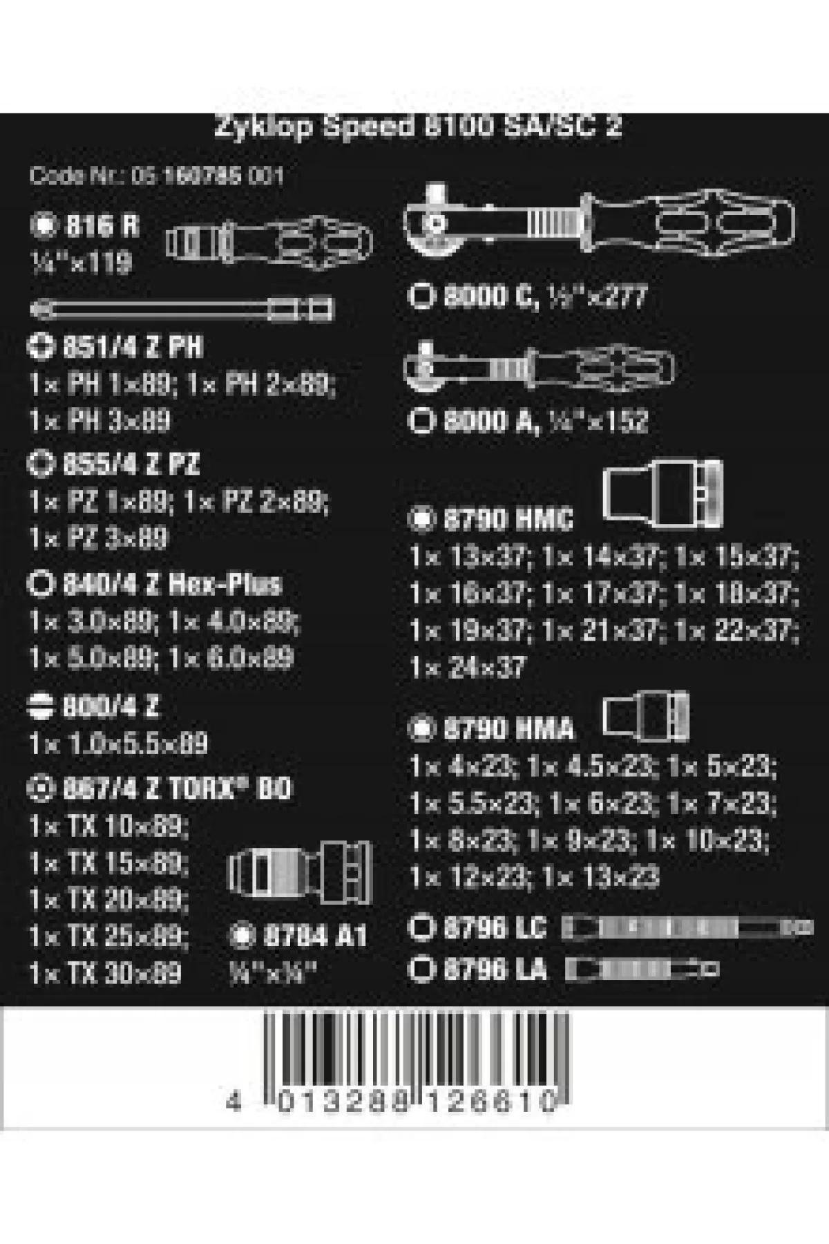 Wera 8100 SA/SC 2 Cırcır Zyklop 1/2-1/4 Lokma Bits Seti 05160785001