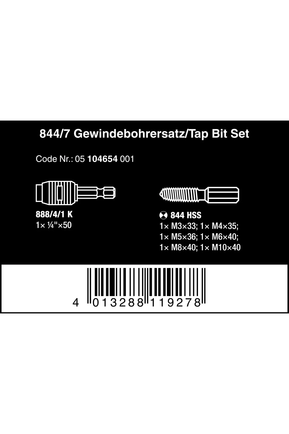 Wera 844/7 Kılavuz Matkap Ucu Seti 05104654001