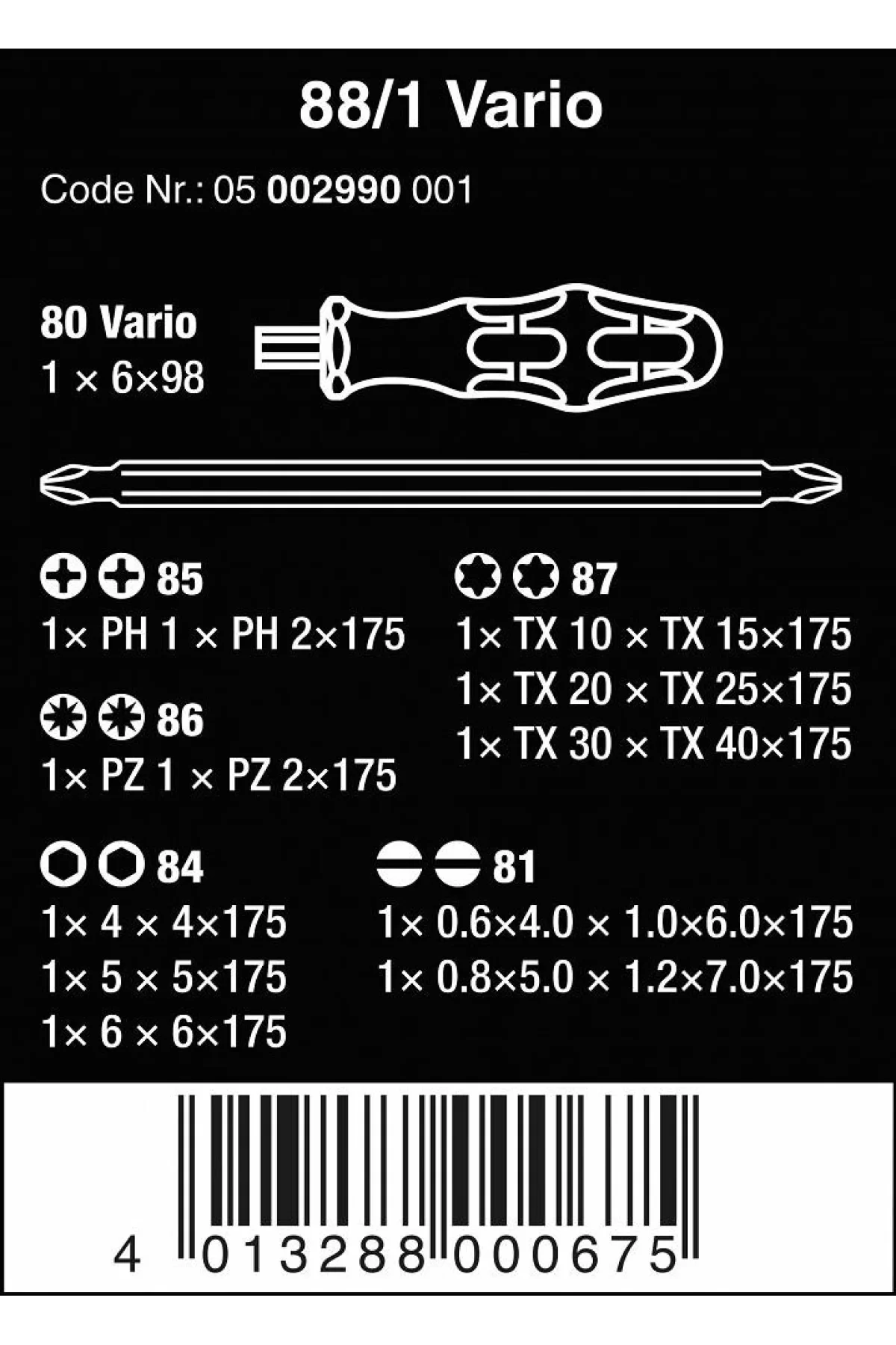 WERA 88/1 Çift Taraflı Tornavida Set 05002990001