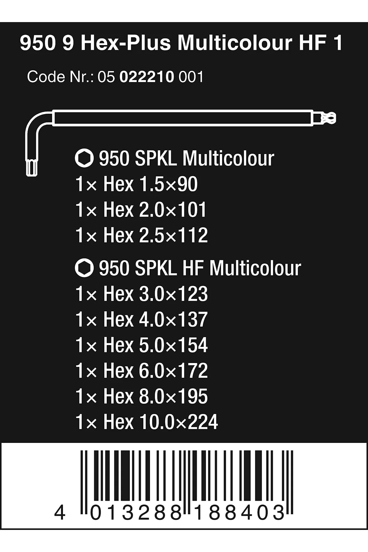 Wera 950/9 Hex-Plus HF Renkli Top Baş Alyan Seti 05022210001