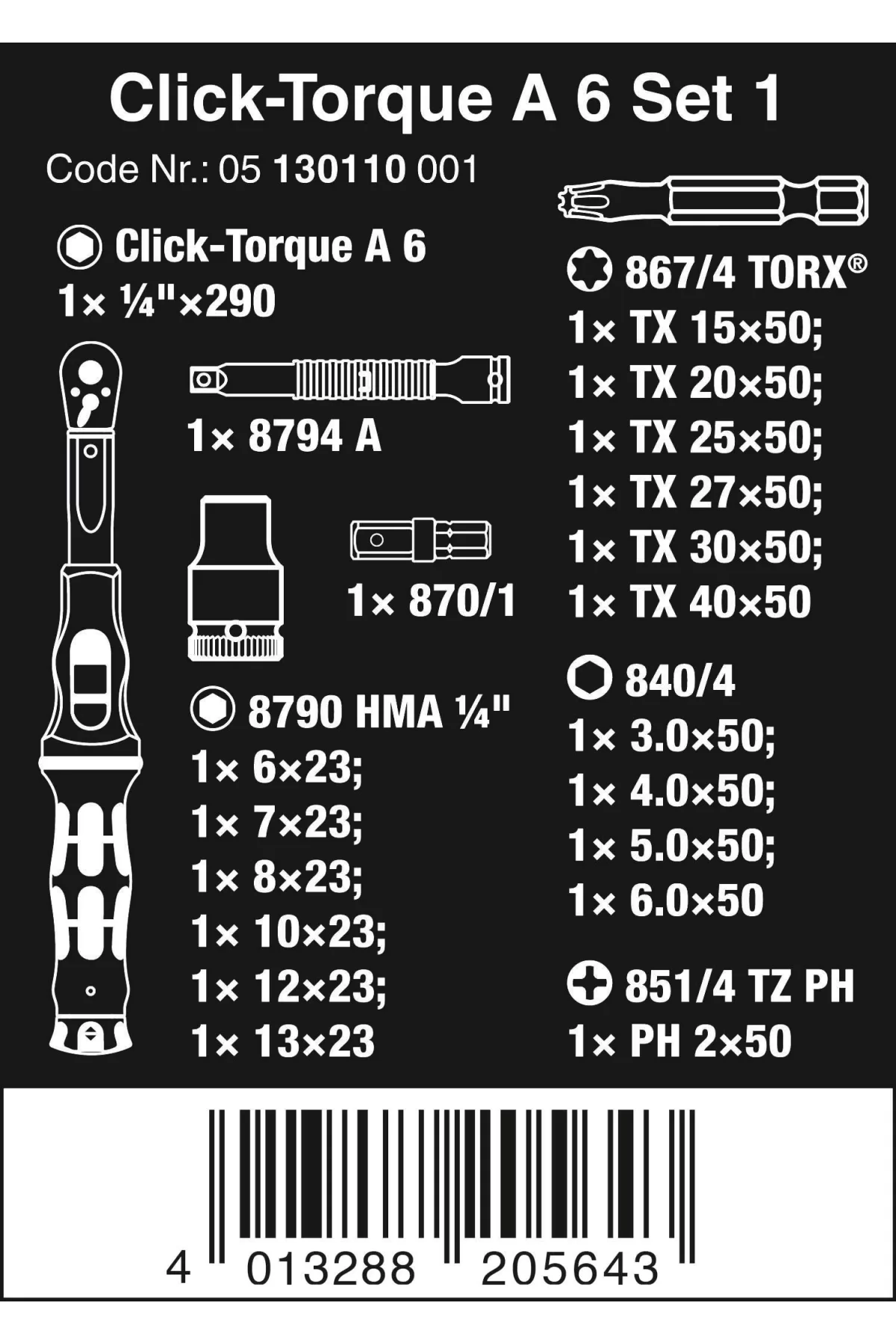 Wera A6 Seti 1 Tork Anahtarı 2,5-25 Nm 05130110001