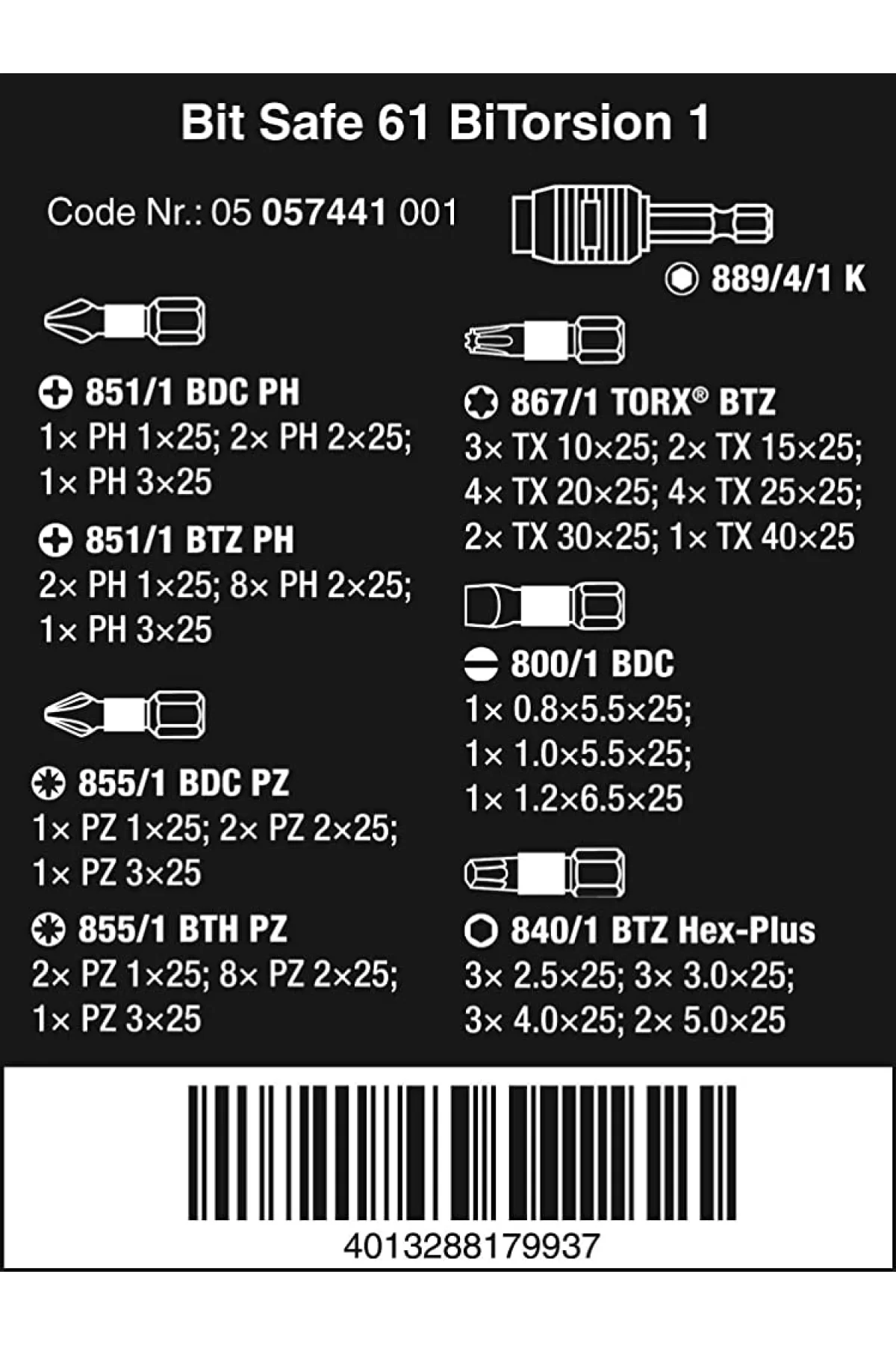 Wera Bit-Safe 61 Bi-Torsion Bits Seti 1 05057441001