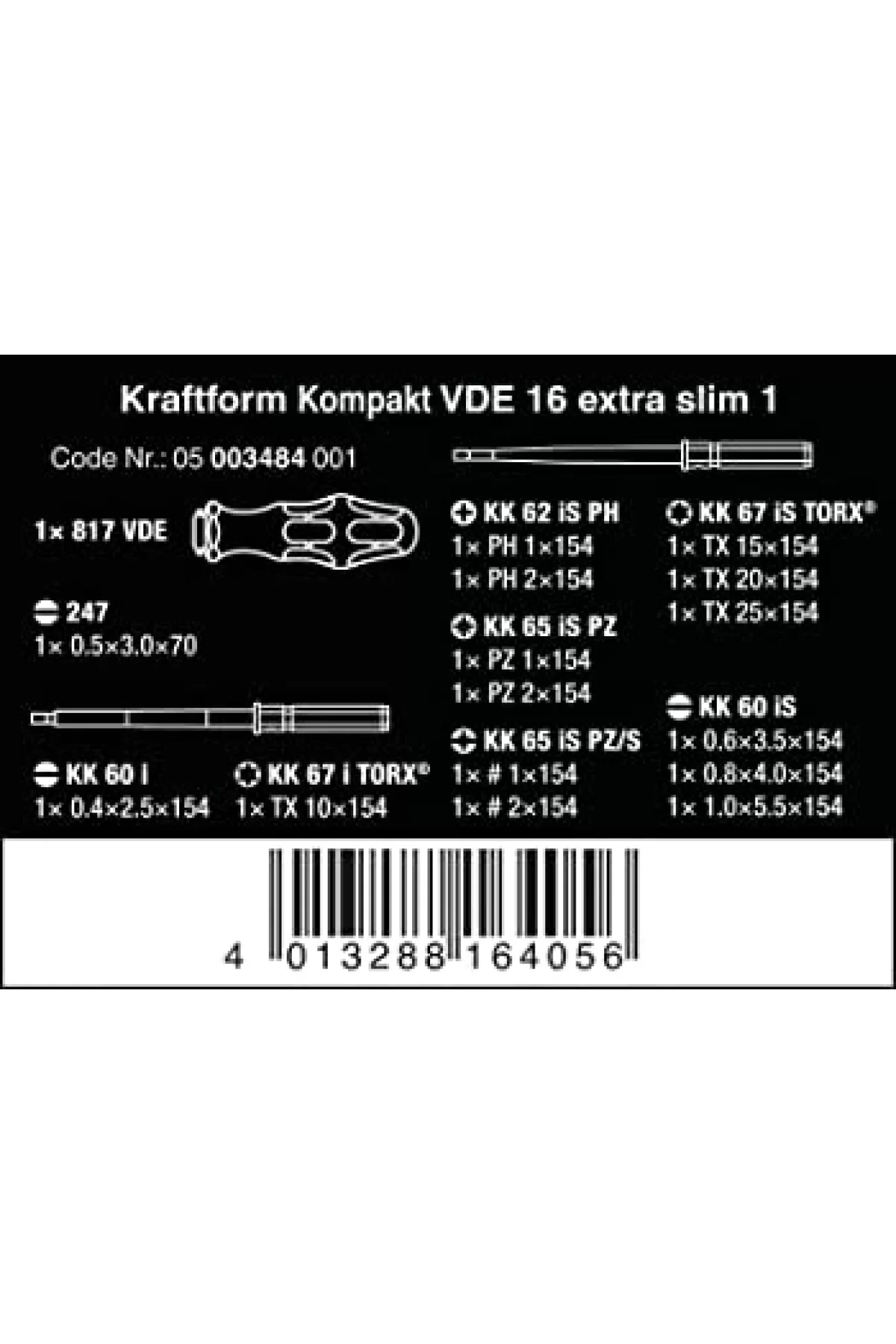 Wera Kraftform Kompakt VDE İzoleli Extra Slim16 Lı Tornavida Set 05003484001