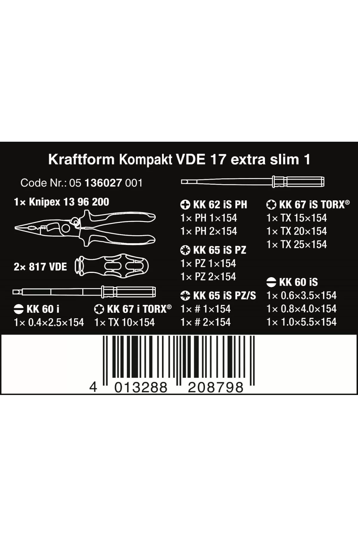 Wera Kraftform Kompakt VDE İzoleli Knipex Penseli Tornavida Seti 05136027001