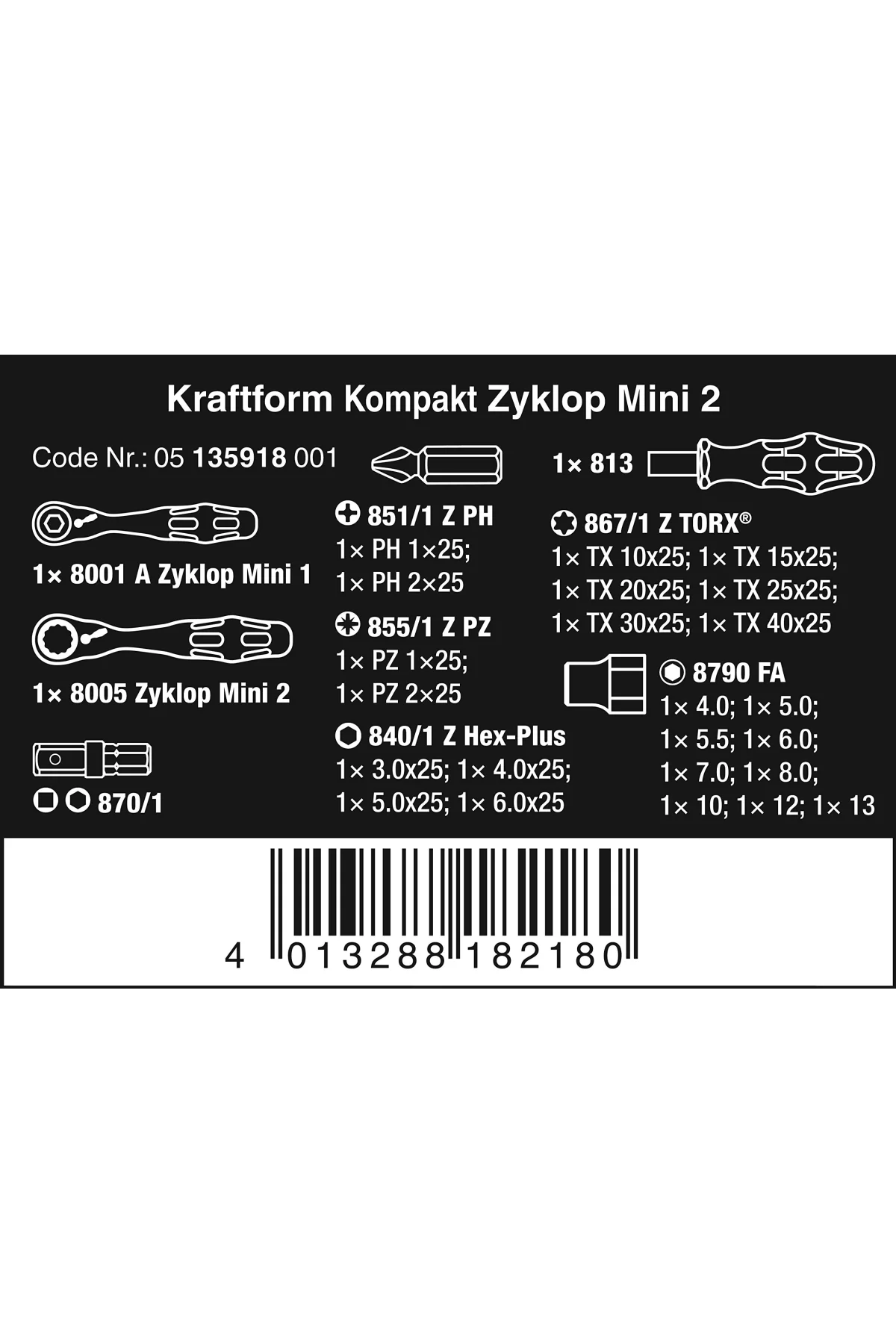 Wera Kraftform Kompakt Zyklop 2 Li Mini Cırcırlı Çantalı Seti 05135918001