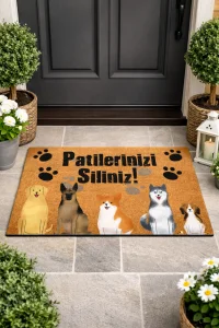 Esnature Köpek Desenli Patilerinizi Silin Yazılı Kapı Önü Paspası 45x70 Cm