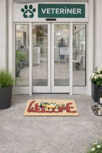 Esnature Sevimli Tembel Köpek Kahverengi Kapı Önü Paspası 45x70 Cm