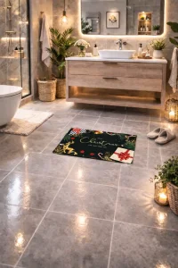 Esnature Mutlu Yıllar Merry Christmas and Happy New Year Welcome Yeşil Kapı Önü Paspası 45x70Cm