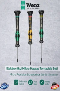 Wera Elektronikçi Telefoncu Saatçi Tornavida Seti 3 Parça | Profesyonel Mikro Tamir Seti