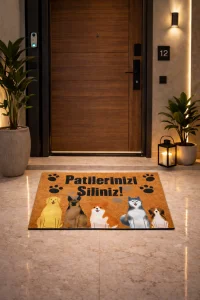 Esnature Köpek Desenli Patilerinizi Silin Yazılı Kapı Önü Paspası 45x70 Cm