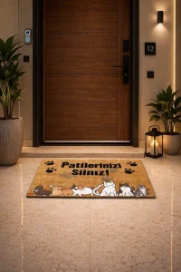 Esnature Kedi Desenli Patilerinizi Silin Yazılı Kapı Önü Paspası 45x70 Cm