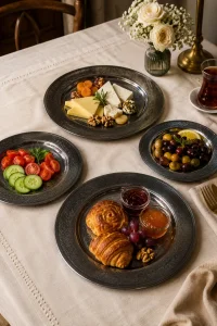 Esnature 304 Krom Çelik Kahvaltı Sunum Tabak Seti 4’lü Şık Servis Tabağı