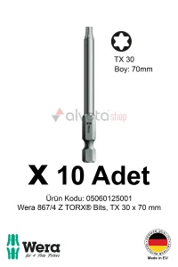 Alveta Wera 867/4 Z TORX TX30 x 70mm Tornavida Ucu 10 Adet | Torx  Vidalama Bits Seti Uzun Seri