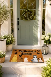 Esnature Köpek Desenli Patilerinizi Silin Yazılı Kapı Önü Paspası 45x70 Cm