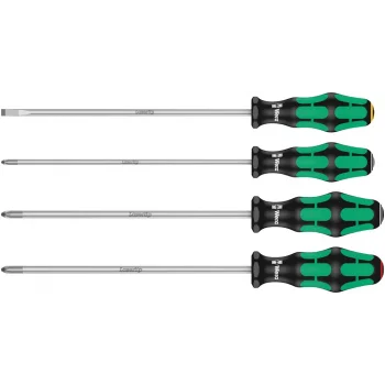 Wera 335/350/355/4 Kraftform Plus Tornavida Seti, Lasertip 200 mm Uzun Bıçaklı