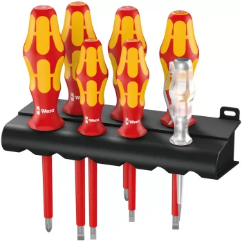 Wera 160 i/7 Raflı Kraftform Plus 100 Serisi Tornavida Seti + Tek Fazlı Kontrol Kalemi + Raf