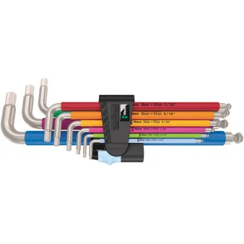 Wera 3950/9 Hex-Plus Renkli Emperyal Paslanmaz 1, Allen Anahtar Set, inç, Paslanmaz