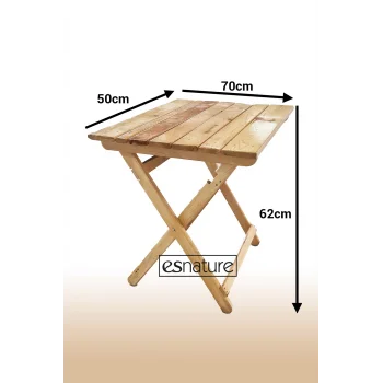 Esnature Vernikli Doğal Ahşap Katlanabilir Kamp Piknik Bahçe Balkon Masası 50 Cm X 70 Cm