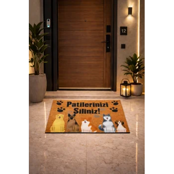 Esnature Köpek Desenli Patilerinizi Silin Yazılı Kapı Önü Paspası 45x70 Cm