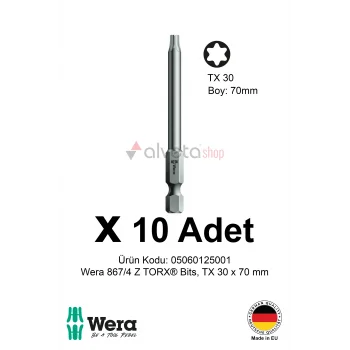 Alveta Wera 867/4 Z TORX TX30 x 70mm Tornavida Ucu 10 Adet | Torx  Vidalama Bits Seti Uzun Seri