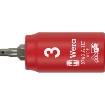 Wera 8740 A VDE HF Zyklop lokma bits, izole, 1/4 soketli, altıgen soketli vidalar için tutucu özellikli, 3 x 45 mm