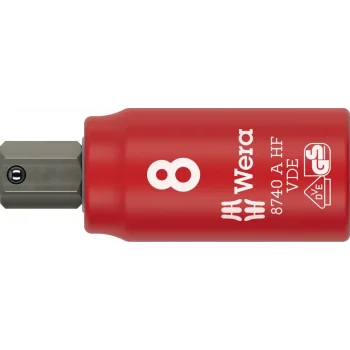 Wera 8740 A VDE HF Zyklop lokma bits, izole, 1/4 soketli, altıgen soketli vidalar için tutucu özellikli, 8 x 47 mm