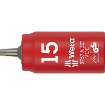 Wera 8767 A VDE HF TORX® Zyklop lokma bits, izole, 1/4 soketli, tutucu özellikli, TX 15 x 36 mm