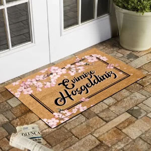 Esnature Evimize Hoşgeldiniz Japon Kiraz Çiçeği Desenli Kapı Önü Paspası 45x70 Cm