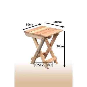 Esnature Vernikli Doğal Ahşap Katlanabilir Kamp Piknik Tabure 1 Adet 30 Cm X 30 Cm